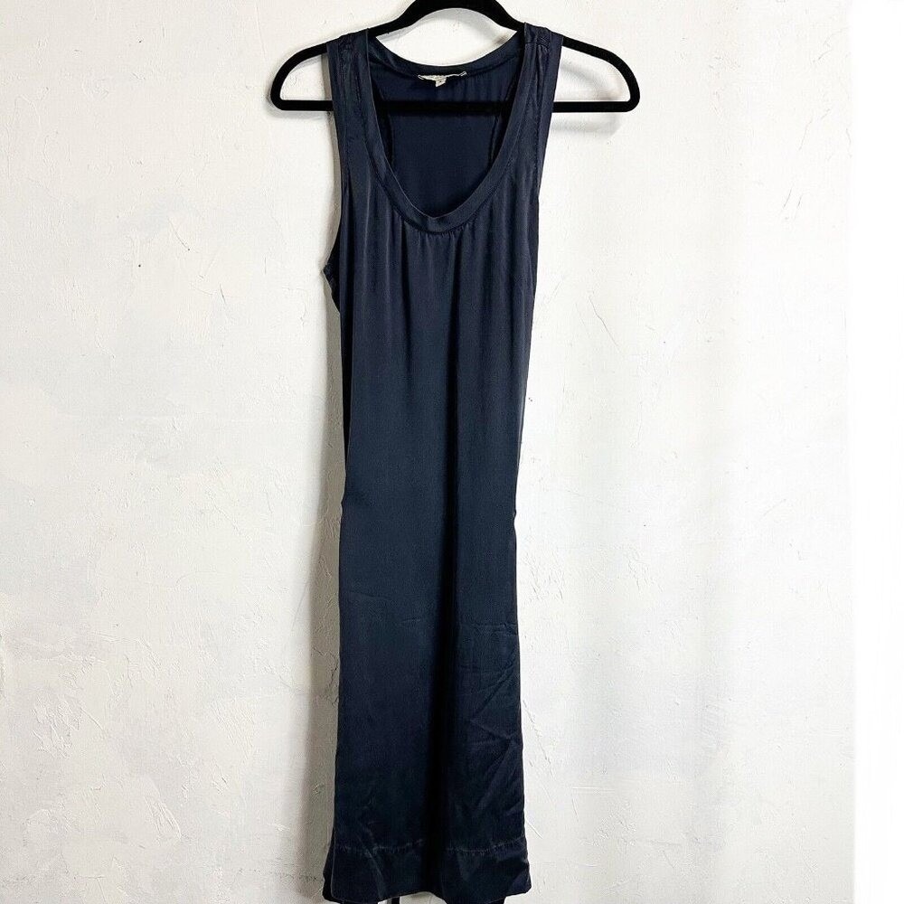 Nili Lotan Womens Silk Navy Blue Midi Dress Medium Classic Minimalist Career